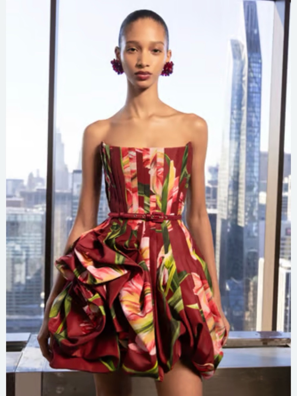 NWT Authentic Carolina Herrera Tulip Print Pleated Draped Minidress Size 6